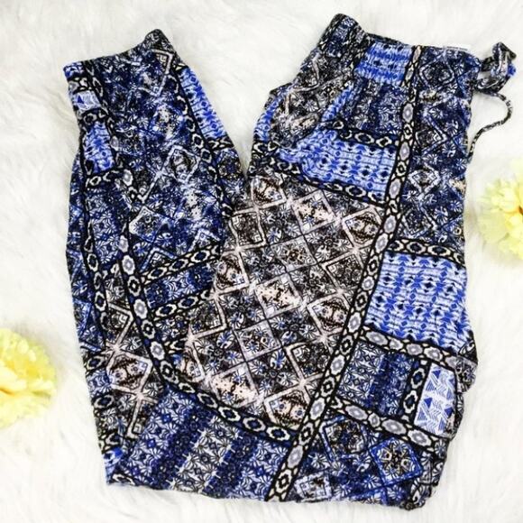 Joe B Boho Blue Pattern Stretchy Light Joggers Size Small Rayon - Picture 1 of 10